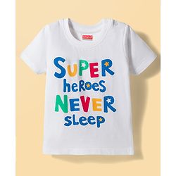 Babyhug Cotton Knit Half Sleeves T-Shirts & Shorts Night Suit with Text Print- White