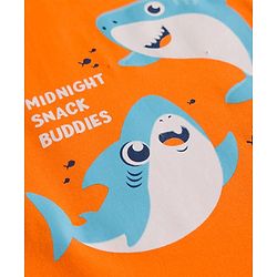 Babyhug Cotton Knit Half Sleeves T-Shirt & Shorts Night Suit With Shark Print - Orange