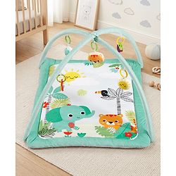 Babyhug Jungle Theme Play Gym with Hanging Toys - Sea Green | Soft Activity Play Mat| Detachable Rattling Toys| Portable & Easy to Carry| Gifting Idea | Motor Skill Development| BIS Certified