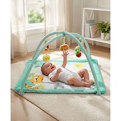 Babyhug Jungle Theme Play Gym with Hanging Toys - Sea Green | Soft Activity Play Mat| Detachable Rattling Toys| Portable & Easy to Carry| Gifting Idea | Motor Skill Development| BIS Certified