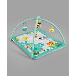 Babyhug Jungle Theme Play Gym with Hanging Toys - Sea Green | Soft Activity Play Mat| Detachable Rattling Toys| Portable & Easy to Carry| Gifting Idea | Motor Skill Development| BIS Certified