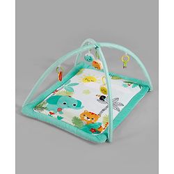 Babyhug Jungle Theme Play Gym with Hanging Toys - Sea Green | Soft Activity Play Mat| Detachable Rattling Toys| Portable & Easy to Carry| Gifting Idea | Motor Skill Development| BIS Certified