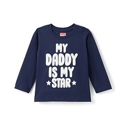 Babyhug Cotton Knit Full Sleeves Text & Star Printed T-Shirts & Joggers Night Suit - Navy Blue