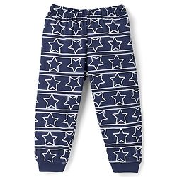 Babyhug Cotton Knit Full Sleeves Text & Star Printed T-Shirts & Joggers Night Suit - Navy Blue