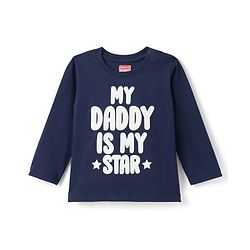 Babyhug Cotton Knit Full Sleeves Text & Star Printed T-Shirts & Joggers Night Suit - Navy Blue