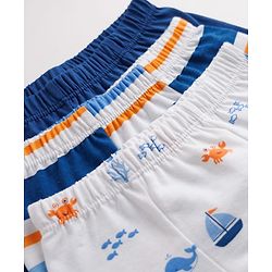 Babyhug 100% Cotton Single Jersey Knit Striped & Boat Printed Trunks Pack of 3 -Navy & White