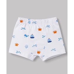 Babyhug 100% Cotton Single Jersey Knit Striped & Boat Printed Trunks Pack of 3 -Navy & White