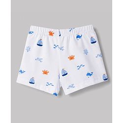 Babyhug 100% Cotton Single Jersey Knit Striped & Boat Printed Trunks Pack of 3 -Navy & White