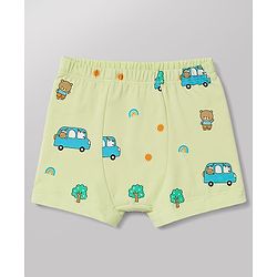 Babyhug 100% Cotton Single Jersey Knit Striped & Car Printed Trunks Pack of 3 -Aqua & White