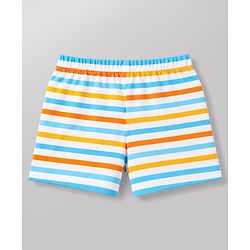 Babyhug 100% Cotton Single Jersey Knit Striped & Car Printed Trunks Pack of 3 -Aqua & White