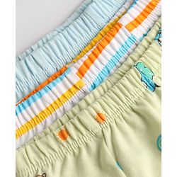 Babyhug 100% Cotton Single Jersey Knit Striped & Car Printed Trunks Pack of 3 -Aqua & White