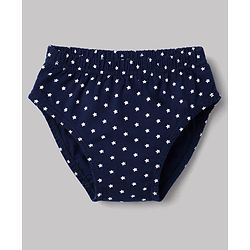 Babyhug 100% Cotton Knit Star Panda Printed & Striped Briefs Pack Of 3 - Light & Navy Blue
