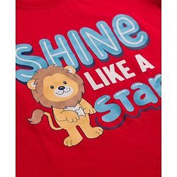 Babyhug Cotton Knit Half Sleeves Animal & Star Printed T-Shirt & Pyjama Night Suit - Red