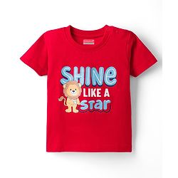 Babyhug Cotton Knit Half Sleeves Animal & Star Printed T-Shirt & Pyjama Night Suit - Red