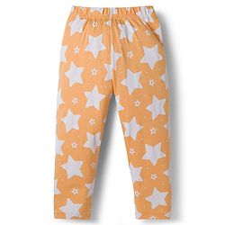 Babyhug Cotton Knit Half Sleeves Shirt & Pyjama Co-ord Night Suit With Star Print - Orange