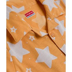 Babyhug Cotton Knit Half Sleeves Shirt & Pyjama Co-ord Night Suit With Star Print - Orange