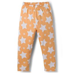Babyhug Cotton Knit Half Sleeves Shirt & Pyjama Co-ord Night Suit With Star Print - Orange