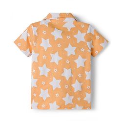 Babyhug Cotton Knit Half Sleeves Shirt & Pyjama Co-ord Night Suit With Star Print - Orange