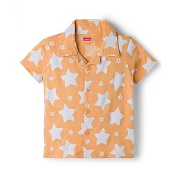 Babyhug Cotton Knit Half Sleeves Shirt & Pyjama Co-ord Night Suit With Star Print - Orange