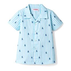 Babyhug Cotton Woven Half Sleeves Shirt & Pyjama Co-ord Night Suit with Boat Print - Blue