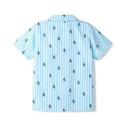 Babyhug Cotton Woven Half Sleeves Shirt & Pyjama Co-ord Night Suit with Boat Print - Blue