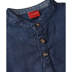 Babyhug Cotton Woven Washed Shirt Full Sleeves Mandarin Collar Blue 0-3 Months