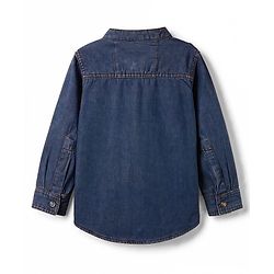 Babyhug Cotton Woven Washed Shirt Full Sleeves Mandarin Collar Blue 0-3 Months