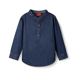 Babyhug Cotton Woven Washed Shirt Full Sleeves Mandarin Collar Blue 0-3 Months
