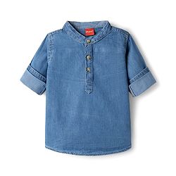 Babyhug Cotton Woven Shirt Full Sleeve Mandarin Collar Blue 0-3 Months