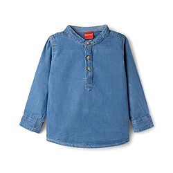 Babyhug Cotton Woven Shirt Full Sleeve Mandarin Collar Blue 0-3 Months