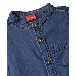 Babyhug Cotton Woven Washed Shirt Half Sleeves Mandarin Collar Blue 0-3 Months
