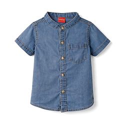 Babyhug Cotton Woven Shirt Half Sleeve Mandarin Collar Blue 0-3 Months