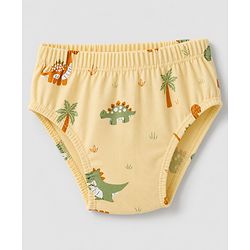Babyhug 100% Cotton Single Jersey Knit Striped Briefs With Dino Printed Pack of 3 - Olive & Cream & Yellow