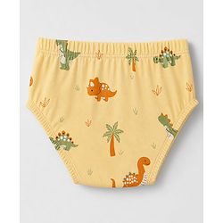 Babyhug 100% Cotton Single Jersey Knit Striped Briefs With Dino Printed Pack of 3 - Olive & Cream & Yellow