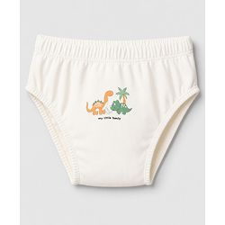 Babyhug 100% Cotton Single Jersey Knit Striped Briefs With Dino Printed Pack of 3 - Olive & Cream & Yellow