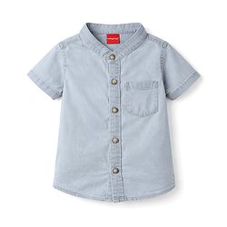 Babyhug Cotton Woven Shirt Half Sleeve Mandarin Collar Blue 0-3 Months