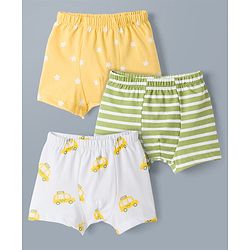 Babyhug 100% Cotton Knit Trunks With Taxi & Star Print Pack of 3 - Multicolor