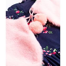 Babyhug Twill Woven Full Sleeves Floral Printed Frock with Jacket - Navy Blue