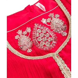 Babyhug Georgette Woven Half Sleeves Lehenga Choli Set With Chinnon Embroidery & Dupatta - Red