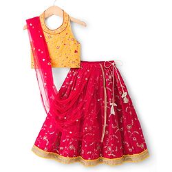 Babyhug Georgette Woven Sleeveless Choli Lehenga Set With Floral Embroidery & Dupatta - Pink