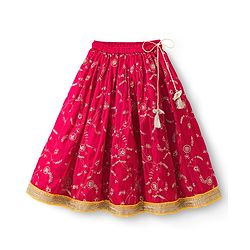 Babyhug Georgette Woven Sleeveless Choli Lehenga Set With Floral Embroidery & Dupatta - Pink