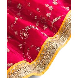 Babyhug Georgette Woven Sleeveless Choli Lehenga Set With Floral Embroidery & Dupatta - Pink