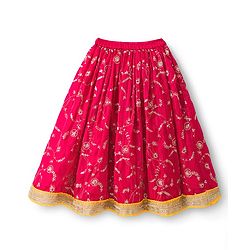 Babyhug Georgette Woven Sleeveless Choli Lehenga Set With Floral Embroidery & Dupatta - Pink