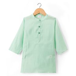 Babyhug Cotton Blend Woven Full Sleeves Solid Kurta Pyjama Set With Embroidered Jacket -light Green