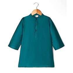 Babyhug Cotton Blend Woven Full Sleeves Kurta Pajama Set with Jacket & Jungle Theme Embroidery - Green