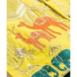 Babyhug Cotton Blend Woven Full Sleeves Kurta Pajama Set with Jacket & Jungle Theme Embroidery - Green