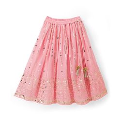 Babyhug Georgette Woven Half Sleeves Sequined Embroidered Choli Lenhenga Set with Dupatta & Lace Detailing - Pink