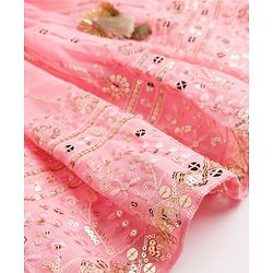 Babyhug Georgette Woven Half Sleeves Sequined Embroidered Choli Lenhenga Set with Dupatta & Lace Detailing - Pink