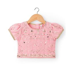 Babyhug Georgette Woven Half Sleeves Sequined Embroidered Choli Lenhenga Set with Dupatta & Lace Detailing - Pink