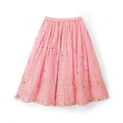 Babyhug Georgette Woven Half Sleeves Sequined Embroidered Choli Lenhenga Set with Dupatta & Lace Detailing - Pink